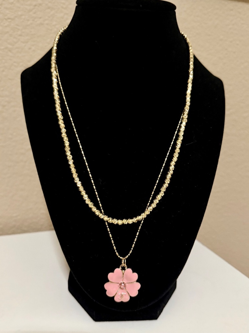 Pink Chanel on Gold 20" Plated necklace